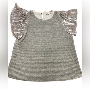 THML Gray Blouse with Metallic Flutter Sleeves Size s